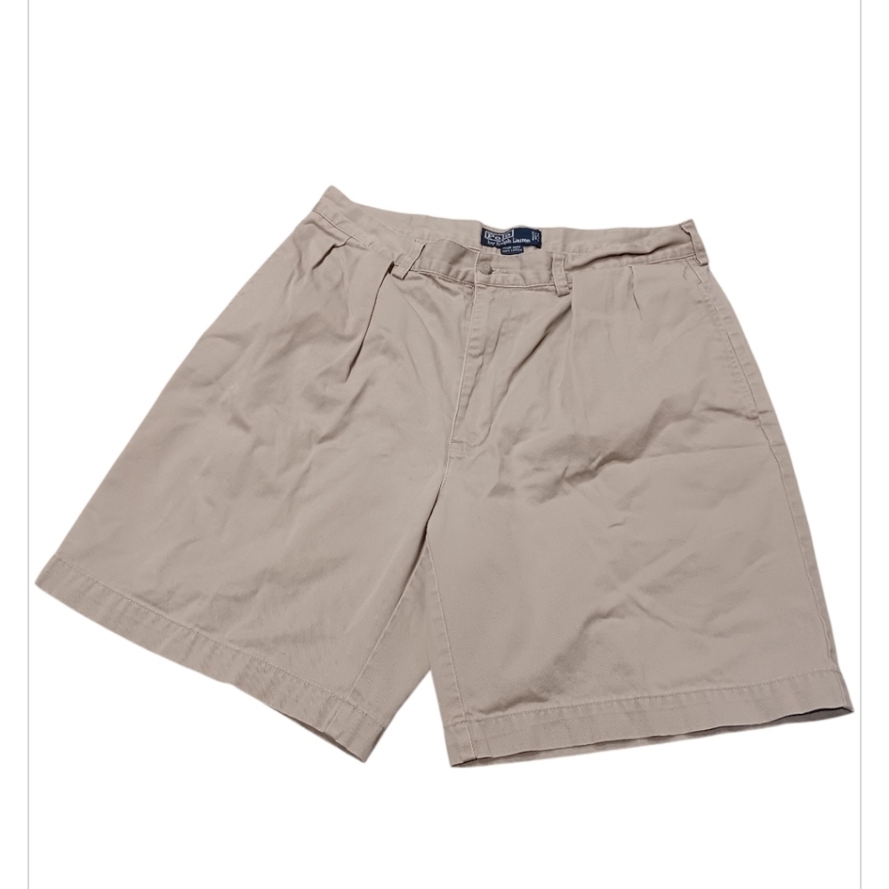 Polo Ralph Lauren Shorts Mens Size 35 Classic Fit Flat Front Khaki Chino Pleated